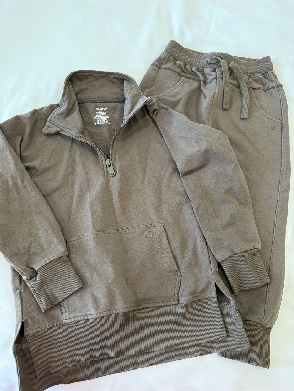 Little Bipsy Light Brown Quarter-Zip Sweatshirt & Jogger Set